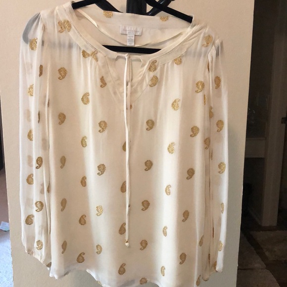 Gorgeous white and gold long sleeve blouse - Picture 1 of 3